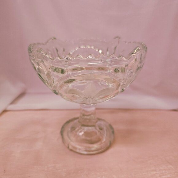 Czech Art Glass Pedestal Bowl, Candy, or Nut Dish, Fleur-De-Lis Design - Picture 3 of 7